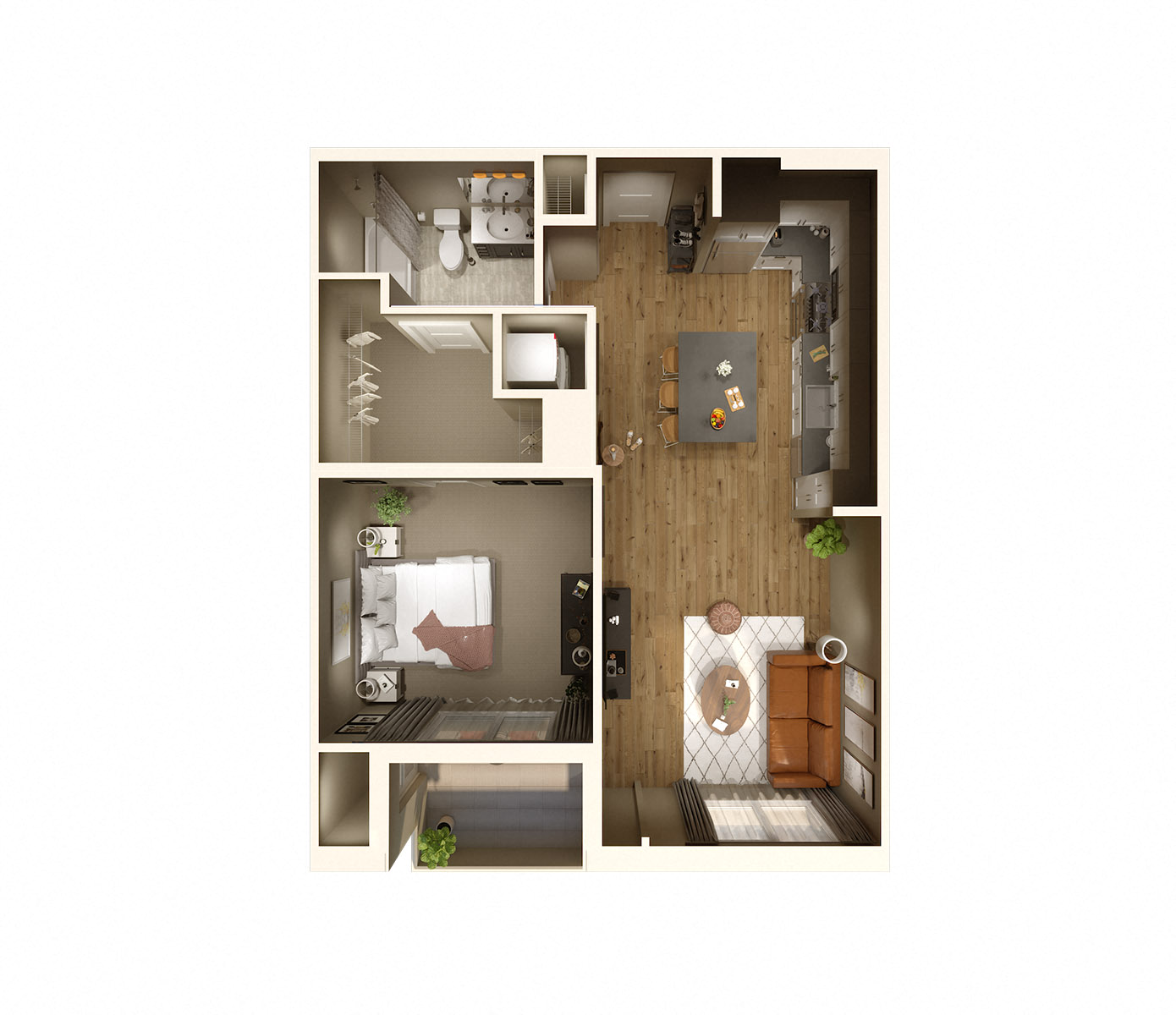 Floor plan for 1 bed, 1 bath, 776 sqft